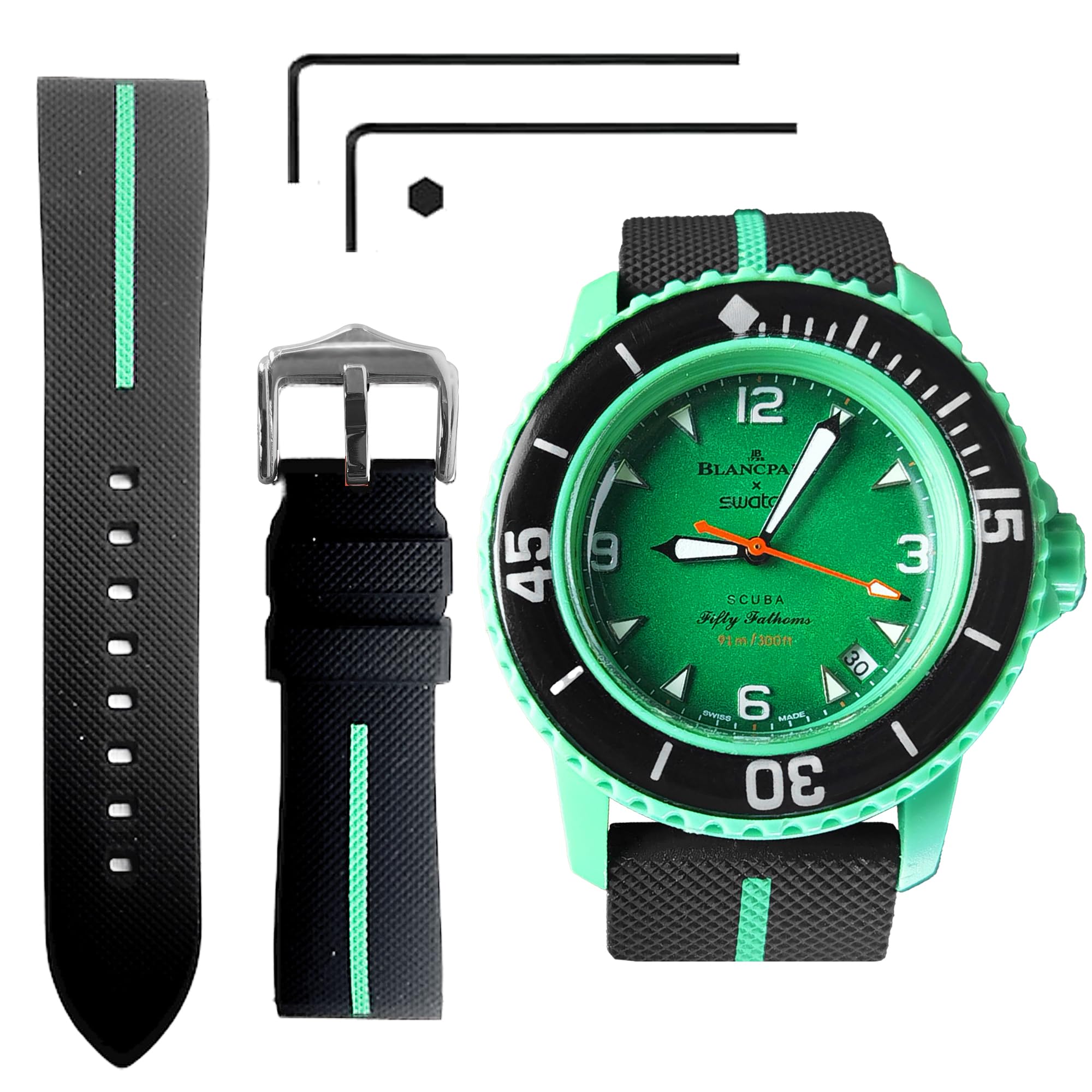 

Ремешок для часов Ocdin 22 мм на замену для Blancpain X с быстросъемным силиконовым ремешком для часов с шестигранником, совместимый с Bioceramic SCUBA Fifty Fathoms Black