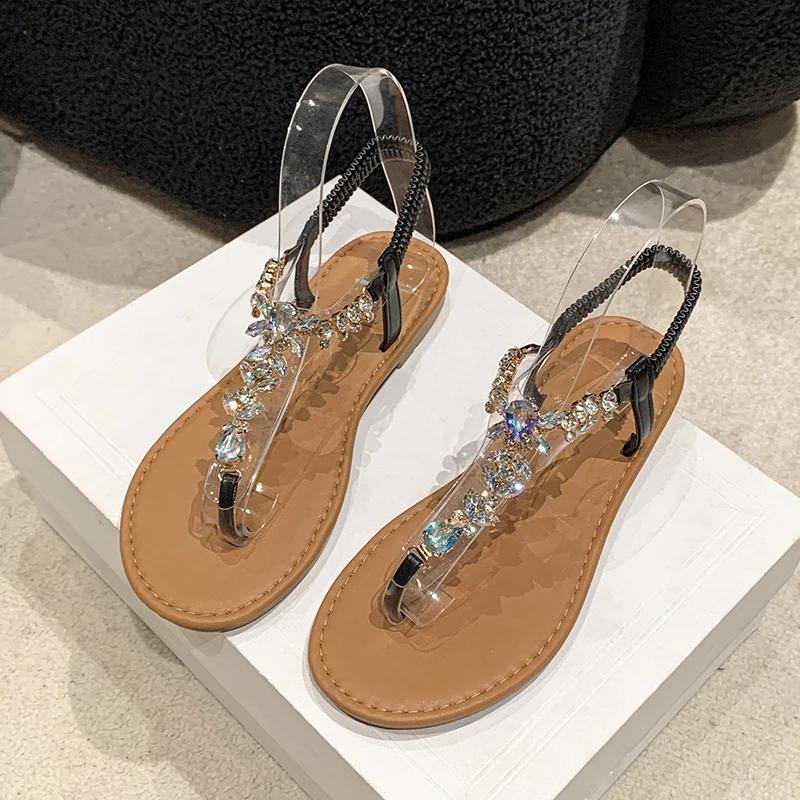 Women's Sandals Summer New Fashion Women's Sandals 2024 Rhinestone Sandals Open Toe Lightweight High-end Women's Shoes