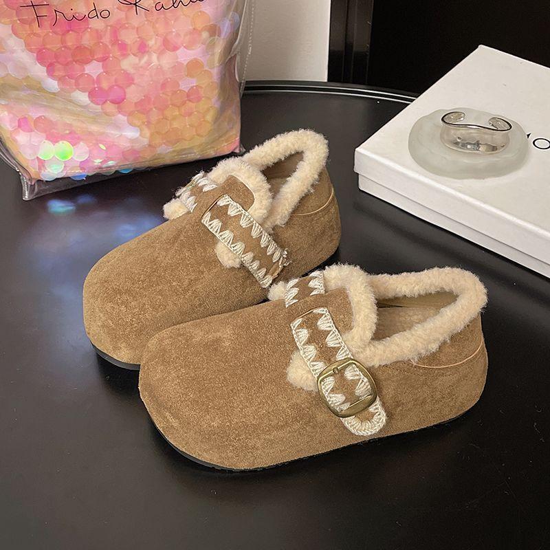 Platform cotton shoes women's warm retro brown velvet winter pedal fluffy shoes good-looking Birkenstock