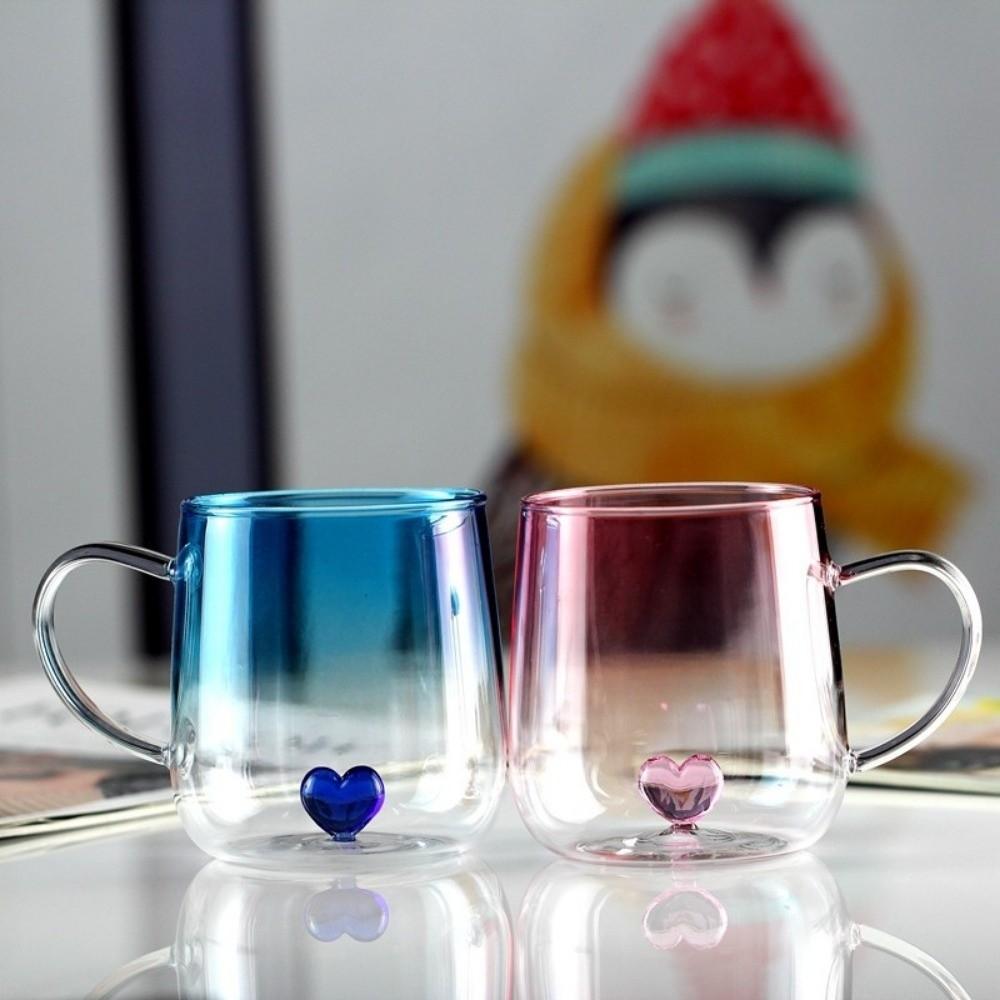 Tazza in Vetro Gradiente Cuore d'Amore 3D Trasparente Coppia Paio Tazza Nuova Tazza da Caffè in Vetro Accessori per la Casa