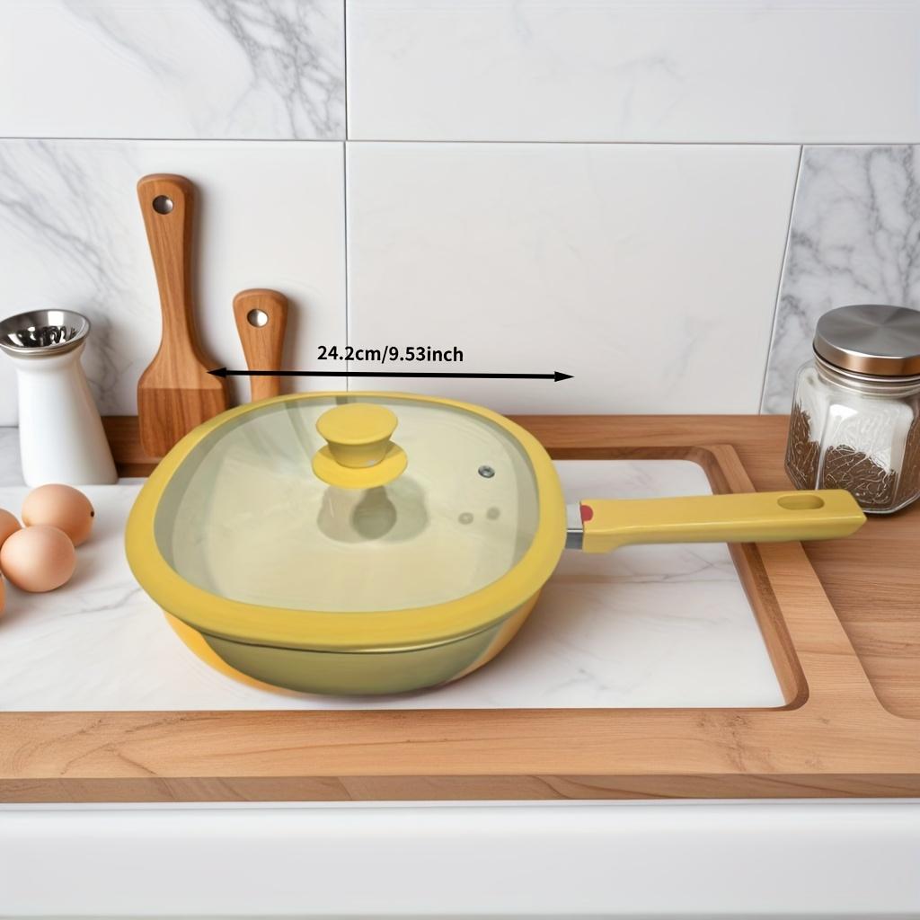 

Сковорода Куиму в японском стиле с антипригарным покрытием и крышкой, чугунная, конструкция из нержавеющей стали, подходит для индукционных плит, эргономичная ручка 24.2cm yellow ceramic pot + glass lid