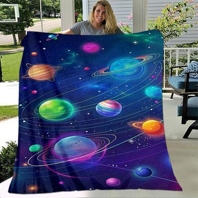 1pc Planet Printing Lightweight Flannel Blanket, Comfortable and Warm Blanket, for Camping Sofa Bed and Couch Office, Gift
