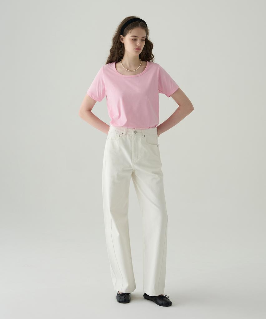 Deuloupisumeon Supima Silket U-Neck Short Sleeve T-Shirt [Pink]