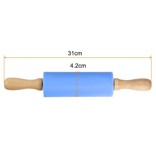 Uxcell Silicone Rolling Pin for Baking, 31cm, Wooden Handle, Non-Stick Rolling Pin, Small Roller, Play-Doh Rolling Pin for Dough, Pizza, Fondant, and
