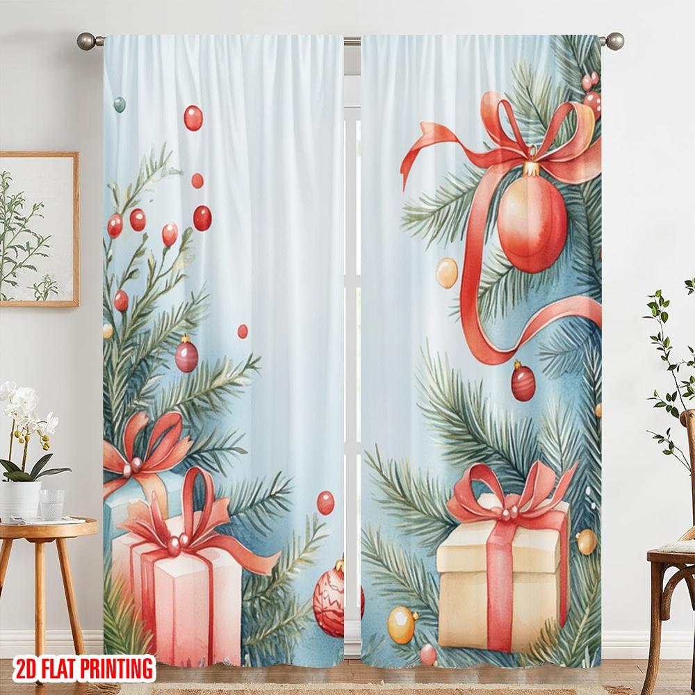 2pcs,2D plane printing Curtains&Window Treatment Christmas Tree Ornaments Gifts Ribbons (3) Versatile 100% Polyester (without