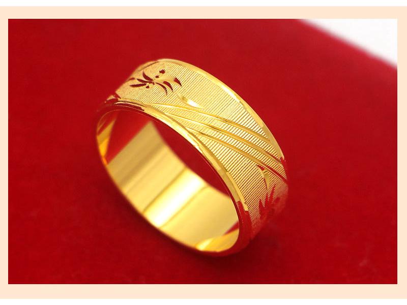 Elegant 24K Gold Electroplated Couple Rings with Matte Carved Pattern for Men and Women