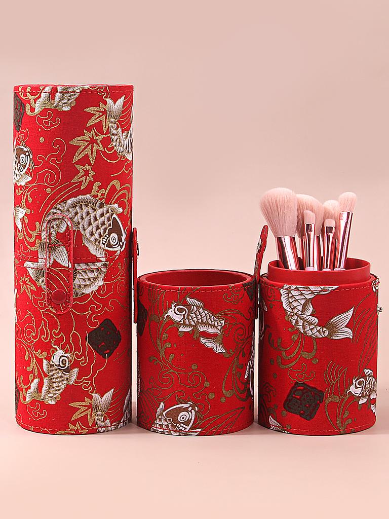 Good Luck Koi New Chinese Makeup Brush Storage Bucket with Cover Dustproof Makeupbucket Large Capacity Desktop Storage Penholder