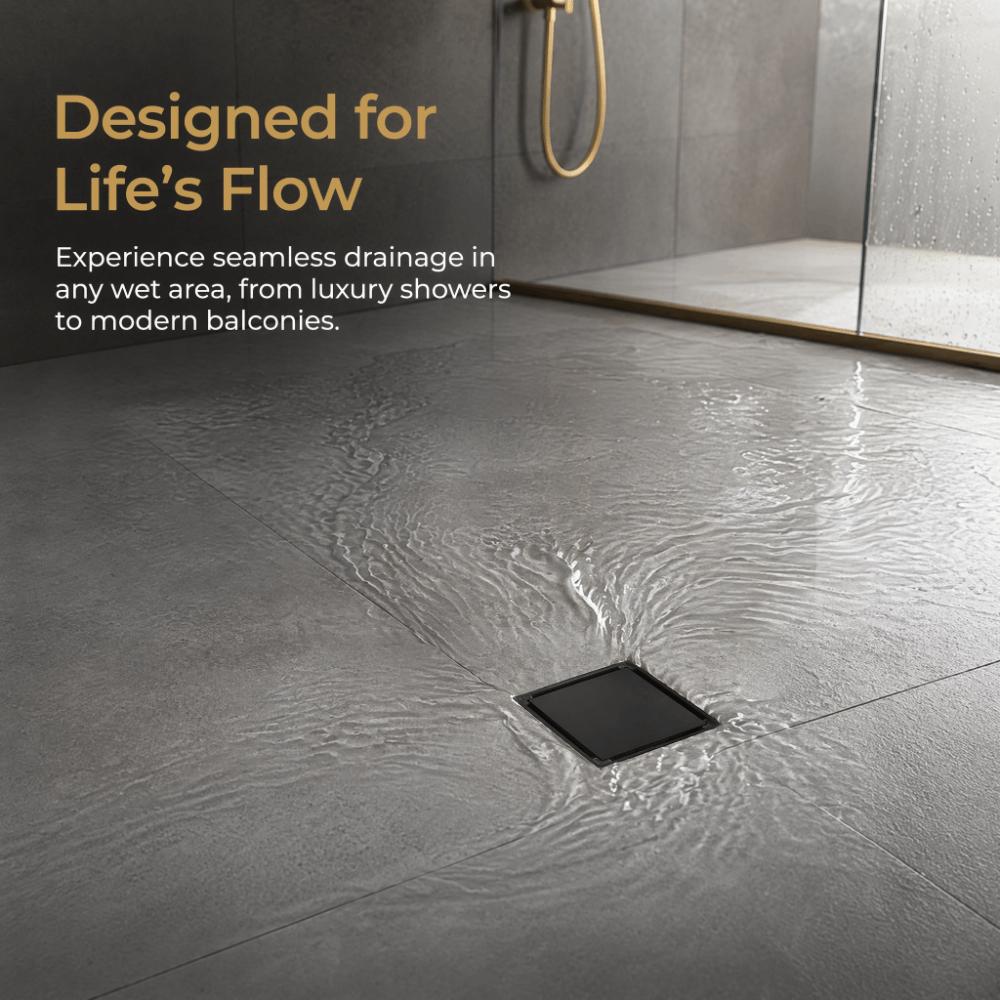 Black Floor Drain Strainer Square Drain Cover Anti Odor Shower Floor Drain Balcony