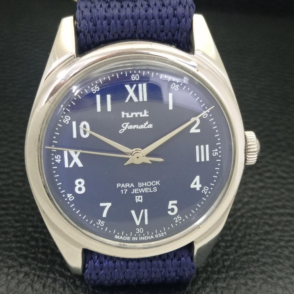 VINTAGE HMT JANATA HAND-WINDING INDIAN MENS BLUE COLOR DIAL WATCH a700075-5 R201-a700075
