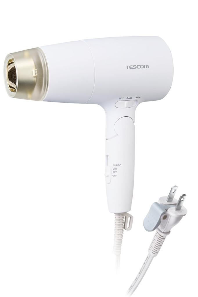 TESCOM Hair dryer with protect ion care speed up hood cold and hot large air easy pull white mode, included, air, volume, lightweight, foldable, plug,