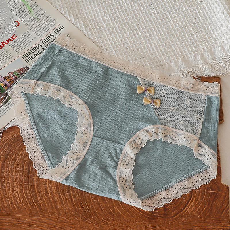 

Женское нижнее белье, антибактериальные дышащие тонкие бесшовные милые кружевные треугольные шорты с промежностью из чистого хлопка для девочек one size синий