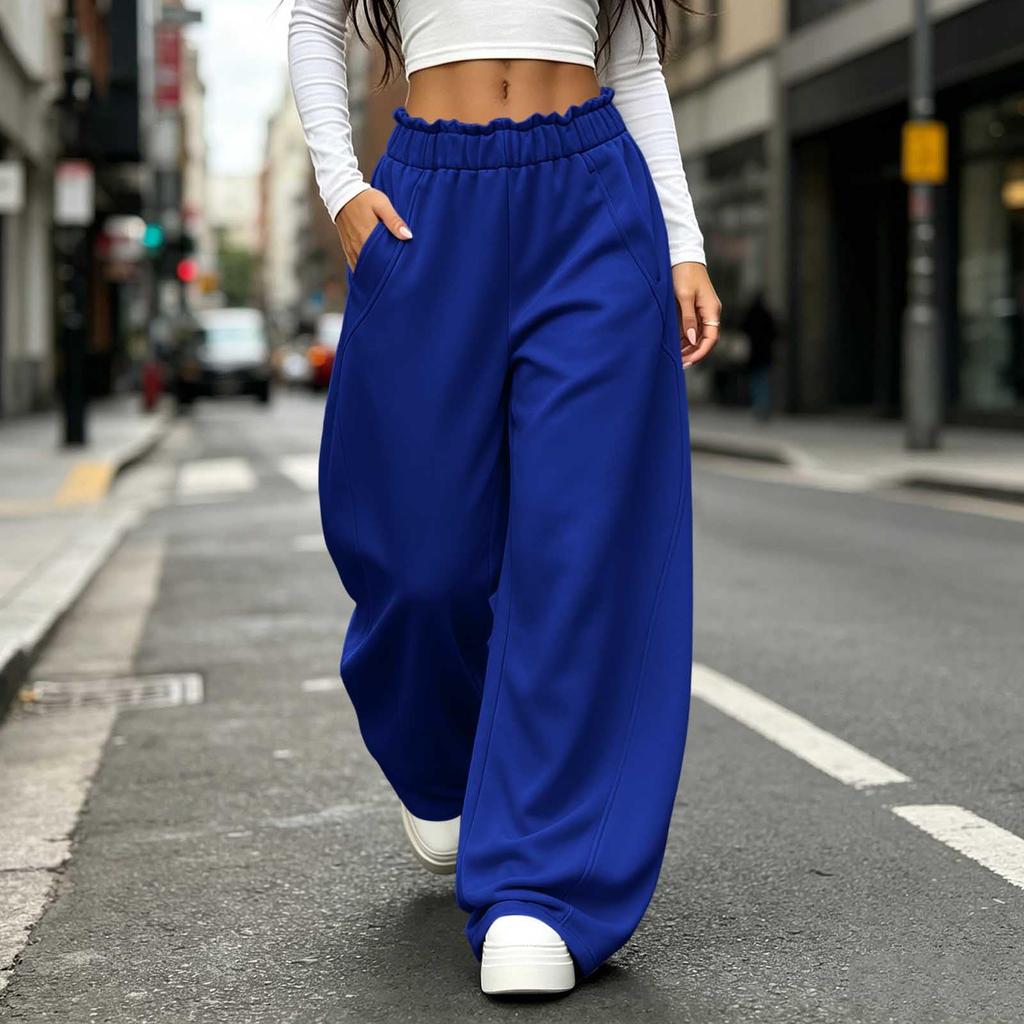 Women's Fashion Casual Wide Leg Pants Loose Fit Color Trousers