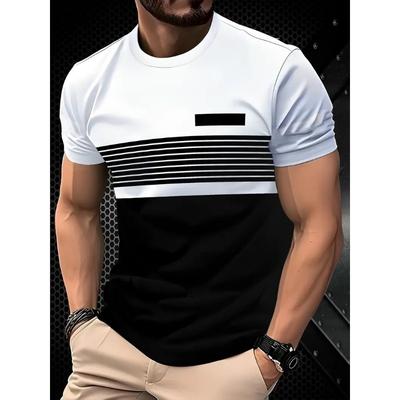 Sommer Rundhals 3D Farbverlauf Blockdruck Top Modische Lässige Kurzarm Herren T-Shirts