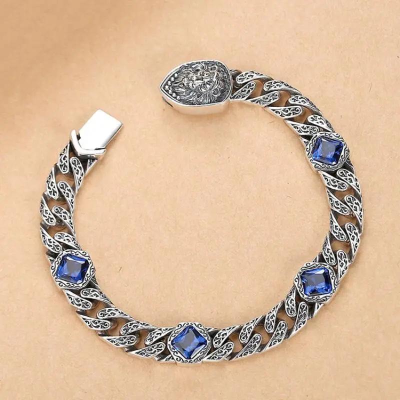 New Tang Grass Pattern Lion King Cuban Bracelet for Men, High-end Couple Style for Women