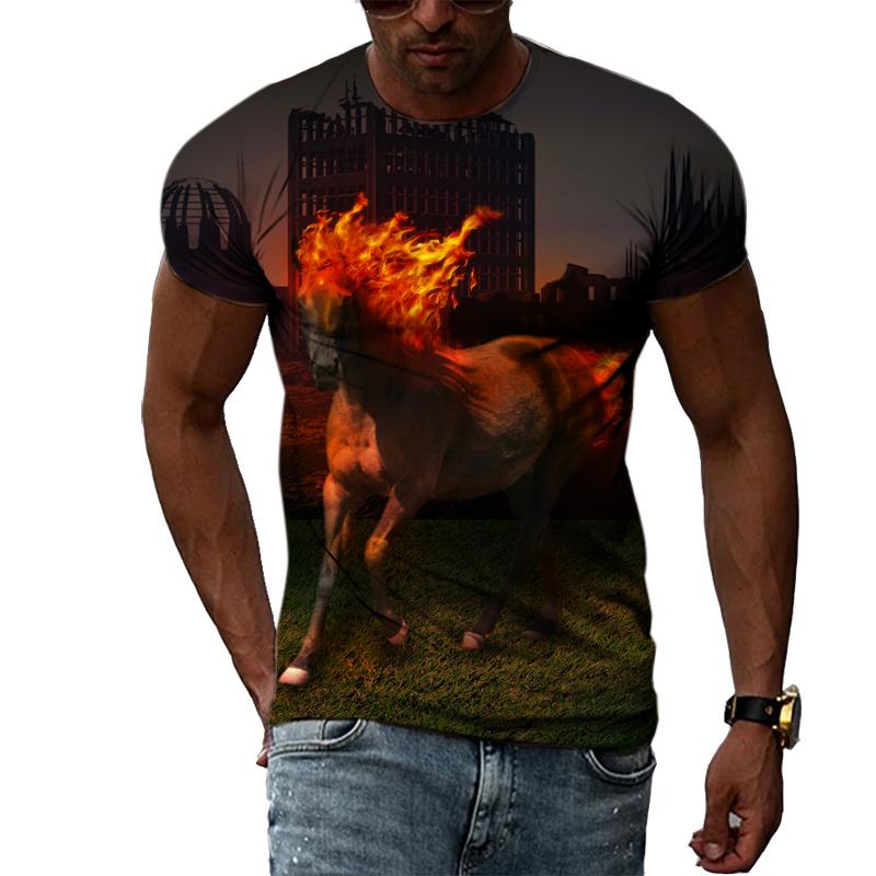 Trend Cool Style Animal Horse Graphic T Shirts Men Summer Fashion Personality Round Neck T-shirt Hip Hop 3D Print Harajuku Tee