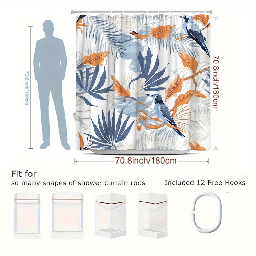 1 Stück Duschvorhang mit tropischem Vogel- und Pflanzenmuster - Lebendiges Blau-, Orange- und Weißdesign, Strapazierfähiger Polyesterstoff,