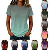 Damen Freizeit Pullover T-Shirt Kurzarm Rundhals Farbverlauf Oberteil Leichter Weicher Stoff Sommerkleidung