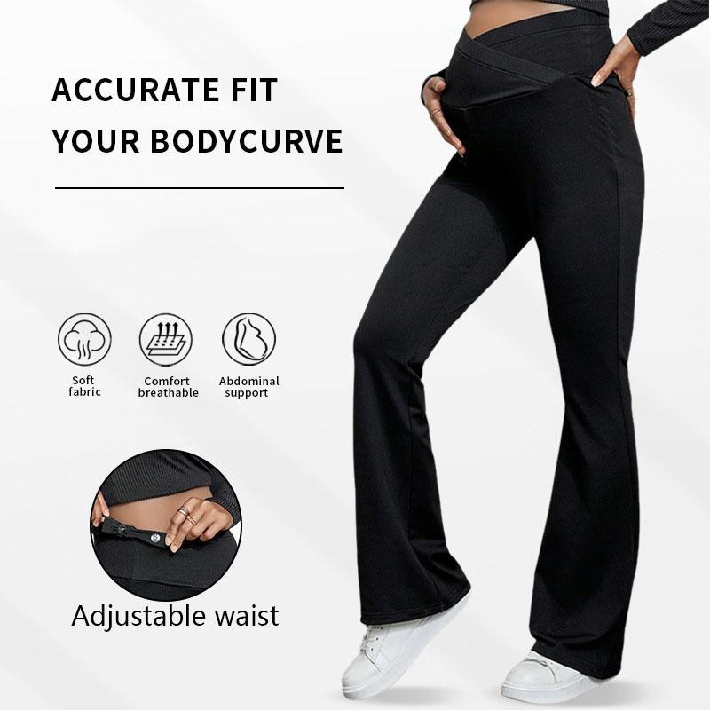 Umstands-Weitbeinhose mit Kreuzstütze in der Taille, hoher Taille, lässiger Slim-Fit, Umstands-Schlaghose für Damen mit elastischem Bund, lange Hose