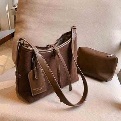 Damen Umhängetaschen aus Wildlederimitat Herbst Winter Vintage Mattiert Pendler Verbundtasche Damen Trendige Eimer Handtaschen