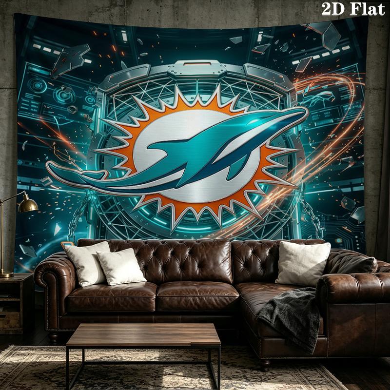 Benutzerdefiniertes Namensschild Miami Dolphins Bedruckter Wandteppich – Wandbehang für Schlafzimmer, Studentenwohnheime und Heimdekoration