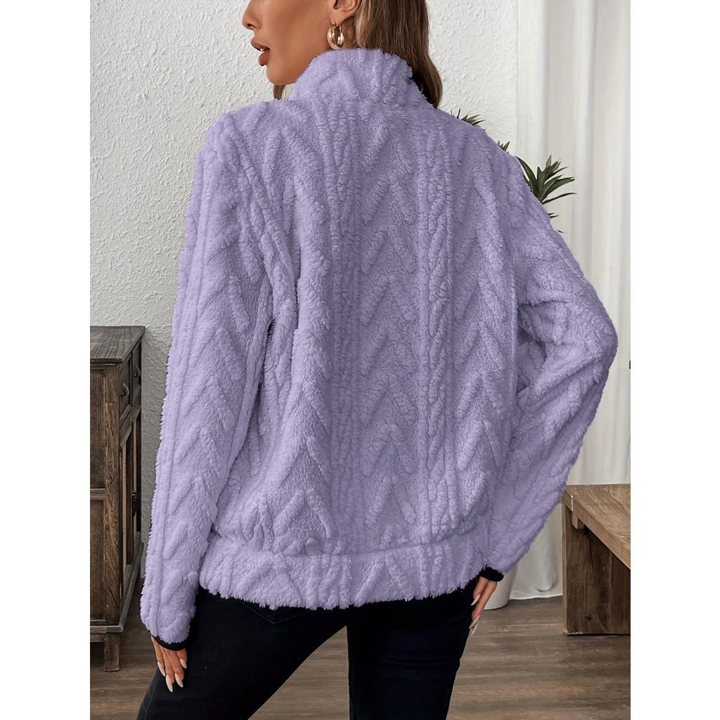 Podzimní a zimní nový styl klopa malý voňavý žakárový poloviční zip plyšová kapsa krátká mikina