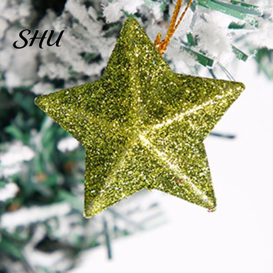 Christmas Hanging Ornament 6Pcs Sparkling 3D Star Shape Pendant with Lanyard Glitter Tree DIY Craft Party Decor