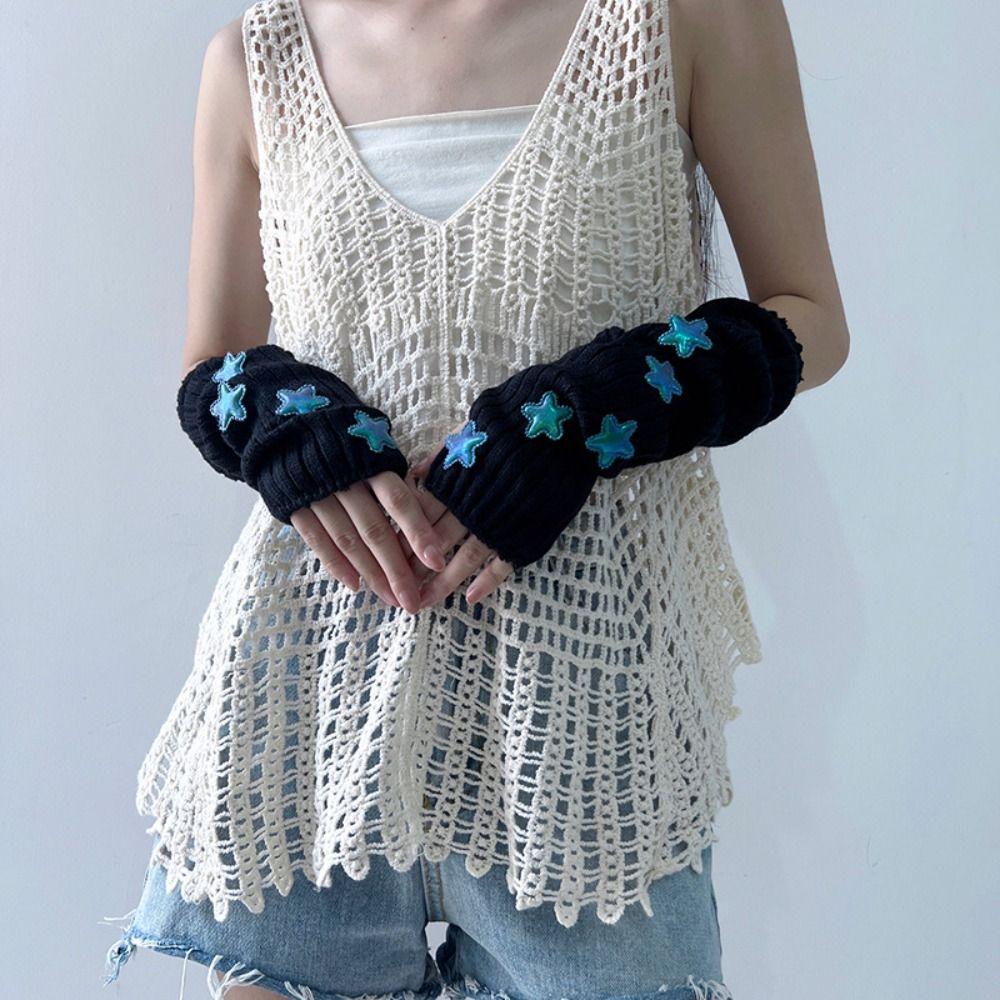 Y2k Star Knitted Gloves Gothic Wool Sleeve Cuff Casual Arm Warmers  Girls