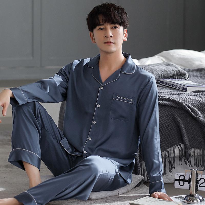 Pajamas Men'S Spring And Autumn Ice Silk Long Sleeve Men'S Autumn Simulation Silk Thin Men'S Summer Homewear Set