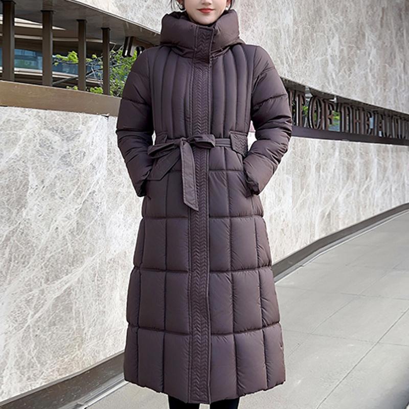 

Мода больших размеров L-7XL Женские зимние пальто Длинные парки с капюшоном и поясом Свободные Толстые Женские куртки 7XL коричневый