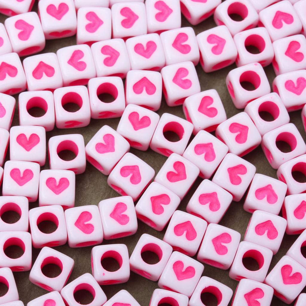 Home Party Supplies 80Pcs Heart Square Shape Loose Beads For Jewelry Making DIY Bracelet Necklace Accessories 6mm Cubic Beads Acrylic