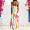 Women Plus Size Spaghetti Strap V Neck Sleeveless A Line Blue Black Printed Long Dress