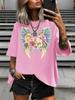 Fashion Flower Angel Wings Printed Plus Size T-Shirt Women's Casual Round Neck Short Sleeved Tops