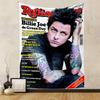 The magazine cover features a person with tattoos and vibrant text highlights. Patterned tapestry for bedroom and living room home decor