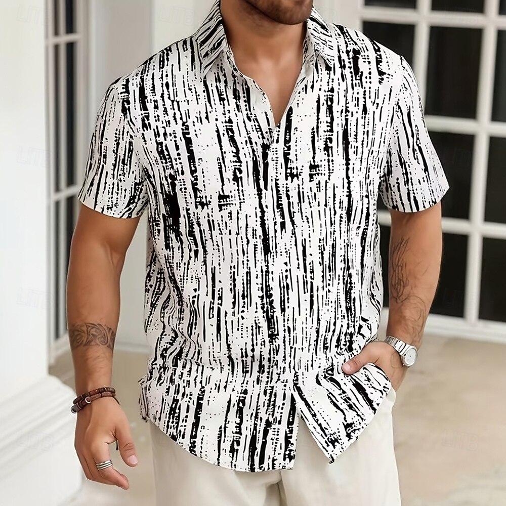 multicolored Stripes Abstract Men's Shirt Button Up Short Sleeve 3D Print Turndown Shirt Summer New Lightweight vacation shirt