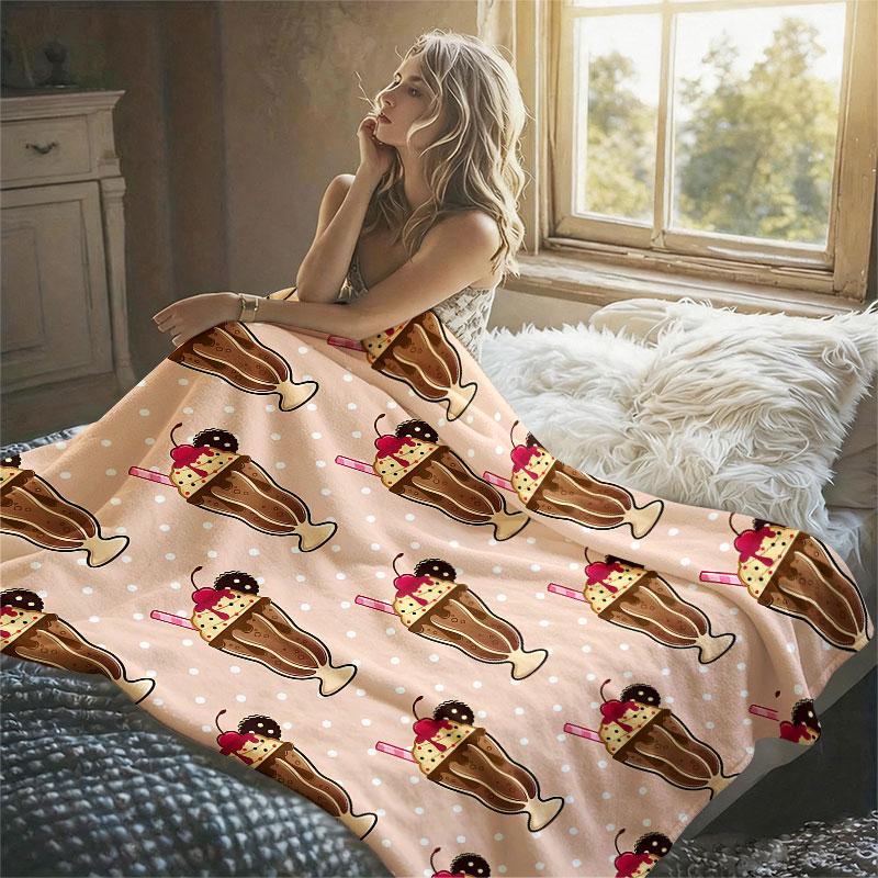 Milkshake Doodle Flannel Blanket Warm Soft Halloween Christmas Decorative Couch Warm Cozy All-Season Gift