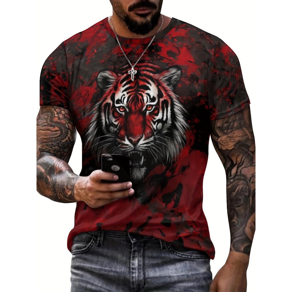 Mens 3D Tiger Graphic TshirtActive Slightly Stretch Breathable Novel TeeMen s Clothing For Outdoor S