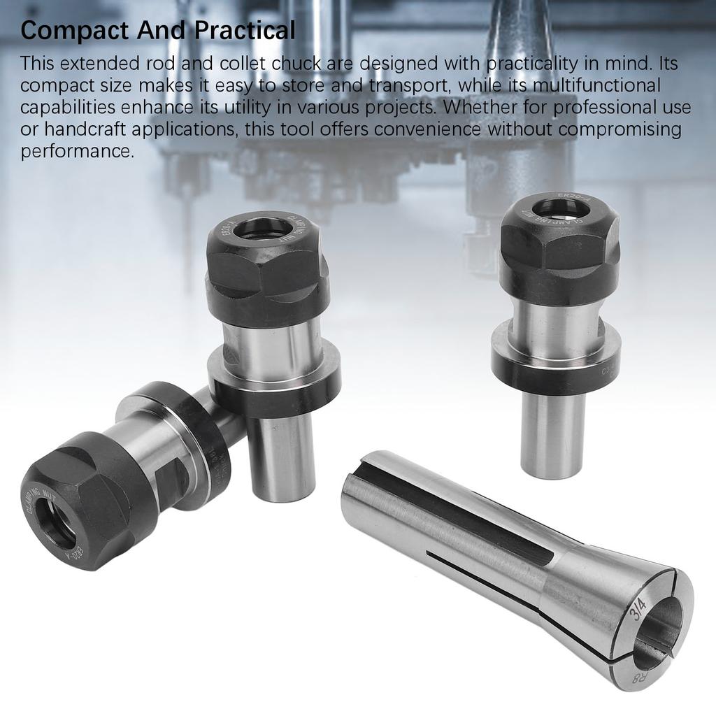 Collet Holder Chuck Set R8 3/4 Spring Collet and 3PCS Collet Chuck Extension Rod for Carving Machine