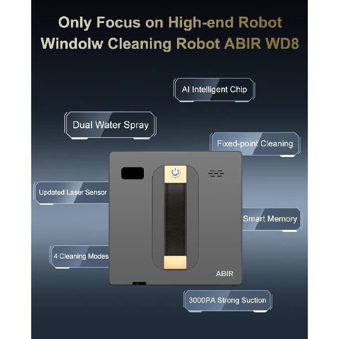 Robot Window Vacuum Cleaner ABIR WD8,Dual Ultrasonic Spray, APP&Remote Control, Smart Home Glass Mop,Auto Wall Cleaning Robot