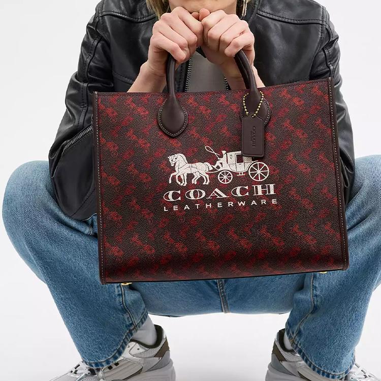 Coach Ace 35 Logo Print Coated Canvas And Calfskin Tote Bag Women Tote Bags Brass Purple Burgundy CS252-B4XJM