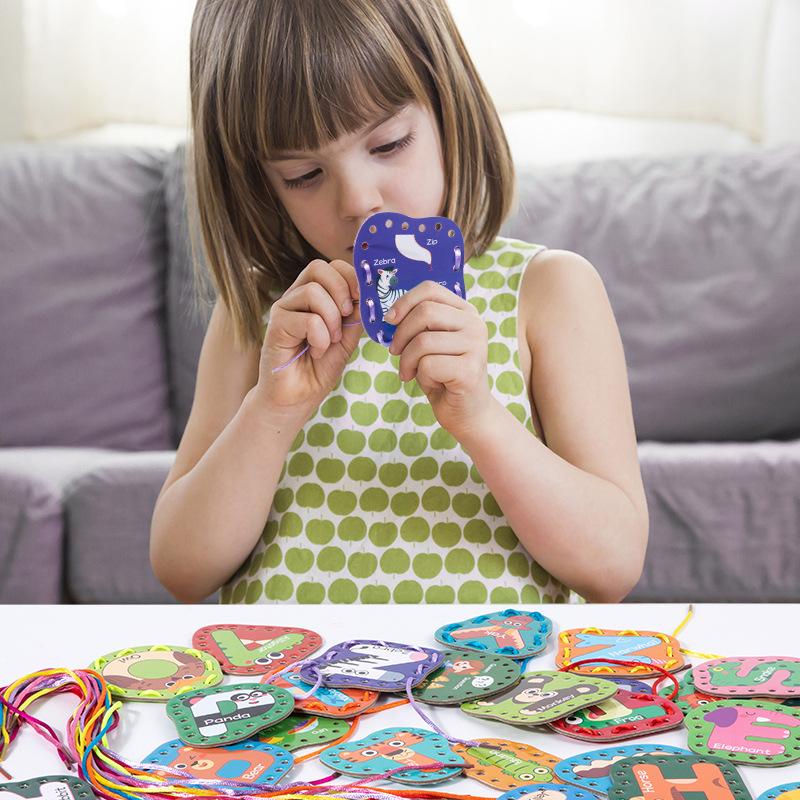 Children'S Animal Letter Card Rope Game Kindergarten Puzzle Early Education Hand-Eye Coordination Training Paper Toy