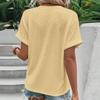 Spring Summer  Women Casual Button V Neck T Shirt Solid Color