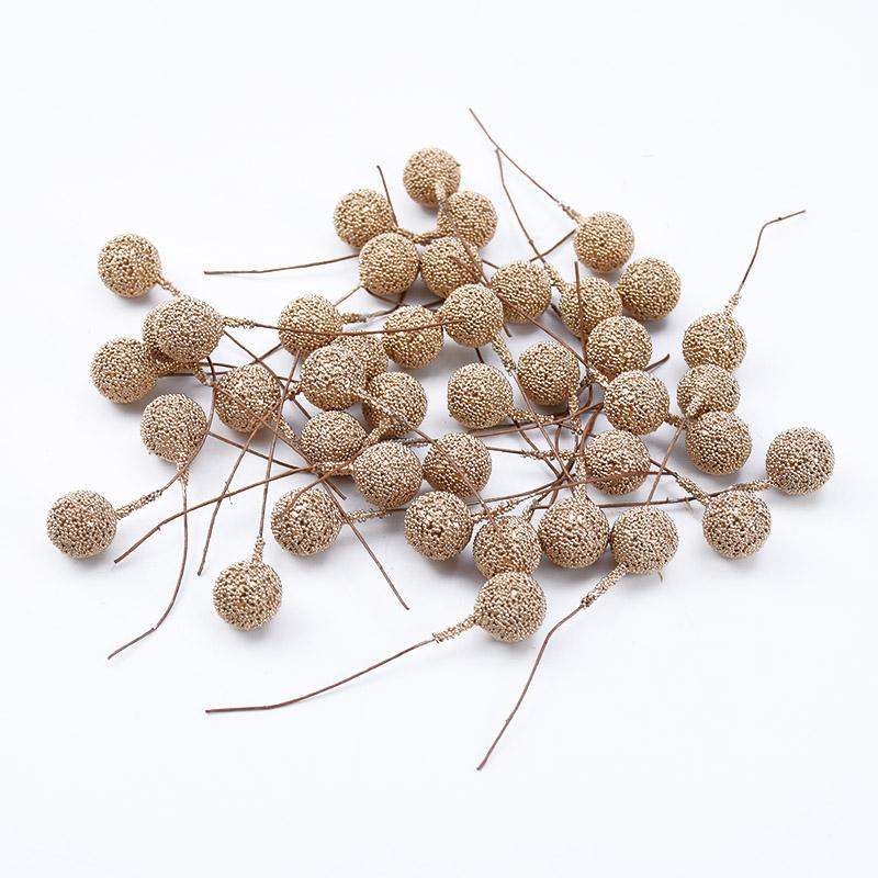

50/100Pcs Artificial Fruit Foam Stamen Cherry Gold Silver Flowers DIY Christmas Craft Decor Box Wedding Home Room Party Supplies 50 Pieces золотой