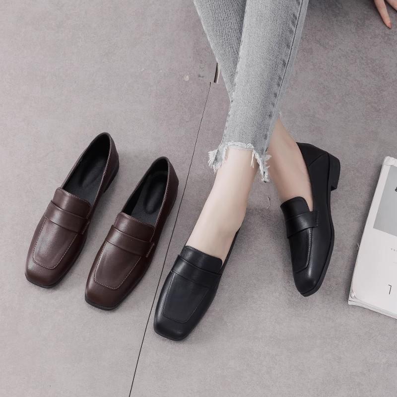 Flat Bottom Retro Small Leather Shoes Women's Shoes New Spring, Autumn and Winter Black Loafer Square Head Single Shoes