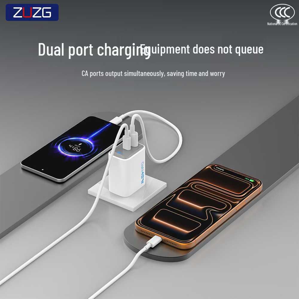 ZUZG 45W GaN Charger for 65W Huawei & Apple, Dual Port PD Fast Charging Adapter.