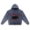 DTG Print Knitted Denim Zip-Up Hoodie Super Muscle Car Brother Print Zipper Hoodies  