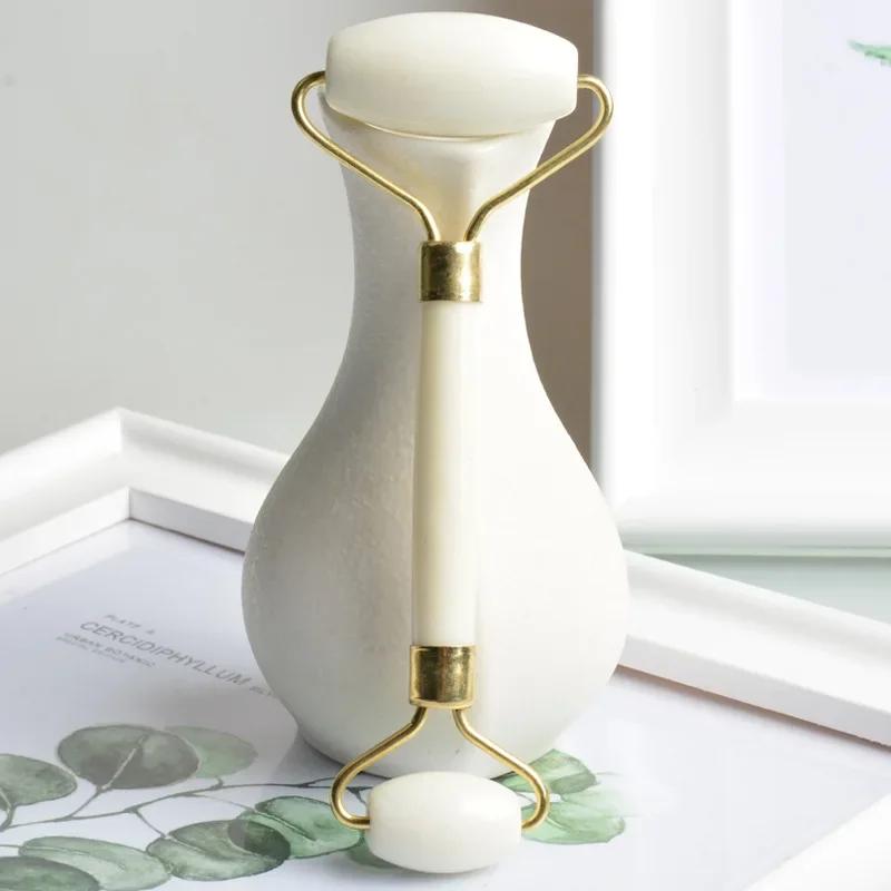 Double-Headed White Jade Facial Massage Roller Natural Stone Skin Care Tool for Face Eye Neck Youyan Jade