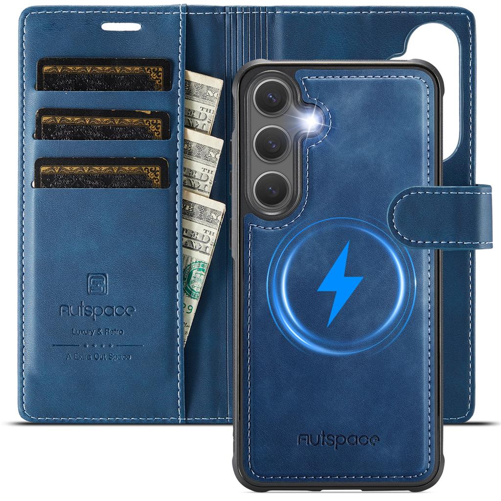 2-in-1 Magnetic Detachable Wallet Case for Samsung Galaxy S24/S24 Plus/S24 Ultra - PU Leather, Card Slots, Wireless Charging, 360° Protection