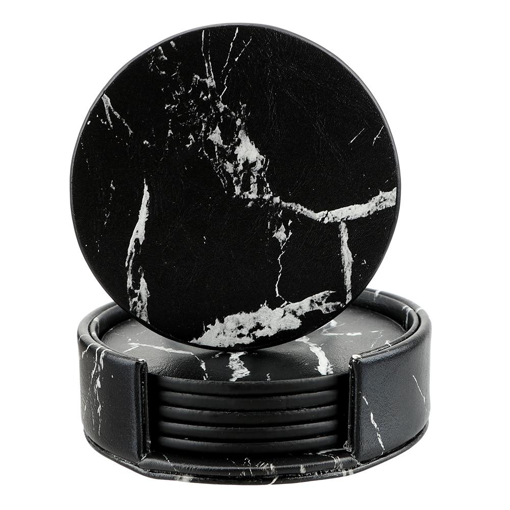 6PCS Creative Marble Coaster Drink Coffee Cup Mat Tea Pad Placemats Anti-Slip Heat Insulated Table Placemats PU Leather Kitchen Tableware
