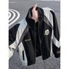 Mens Stand Collar Biker Jacket Short Varsity Baseball Coat Casual Streetwear