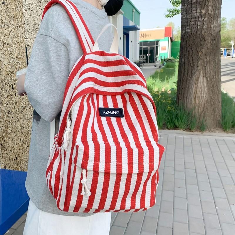 Fashionable Pattern Striped Student Canvas Backpack For Casual Daily Use